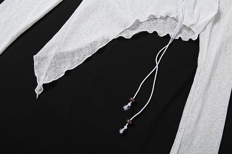 Asymmetrical T Shirts For Women Y2k Clothes Off Shoulder Sexy Streetwear Long Sleeve Crop Top Lace-up Camisetas Ropa De Mujer