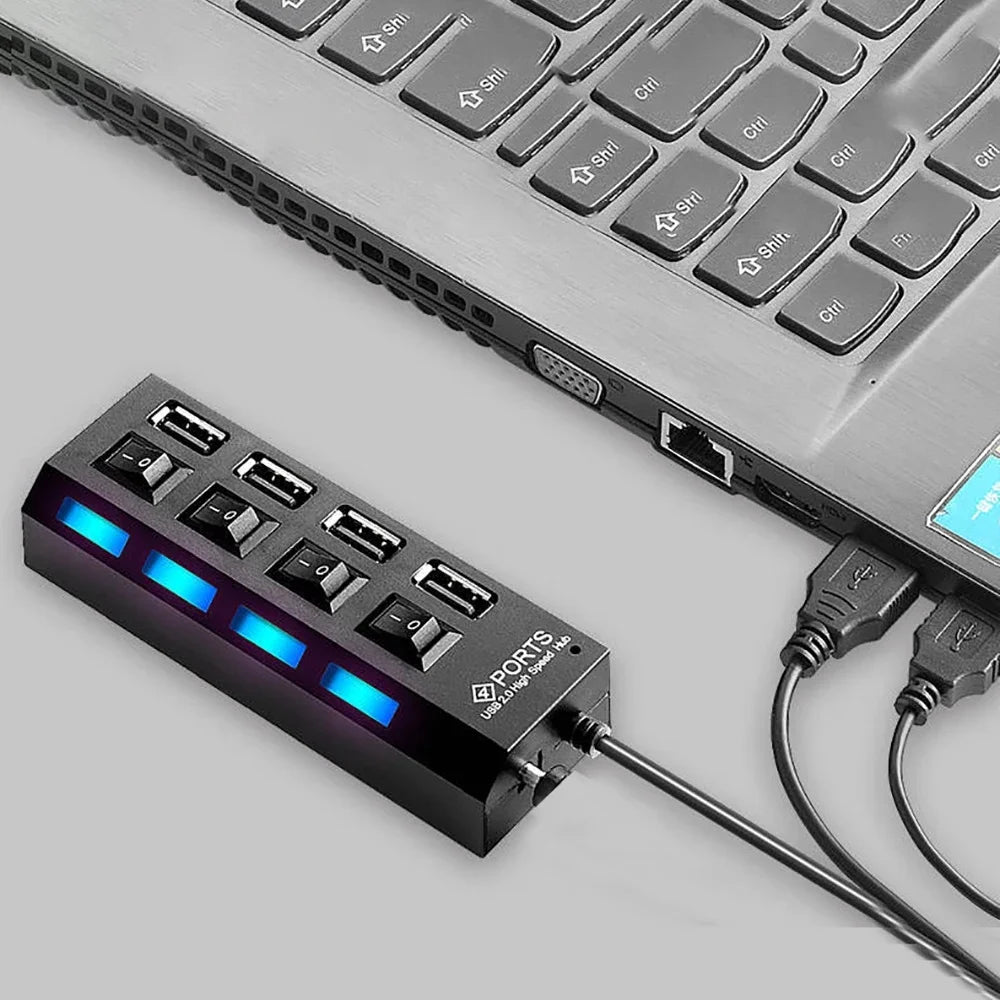 USB 2.0 Hub 4/7 Port Splitter Power Adapter With ON/OFF Switch Multiple Expander HUB For PC Laptop MacBook Desktop Accessories