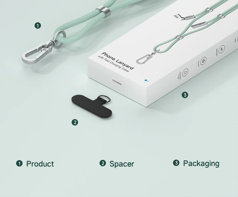 Hagibis Universal Phone Lanyard USB C Cable 2 in 1 Phone Strap C to C/C to L Charging Cord for iPhone 16/17 Pro Max Most Phones