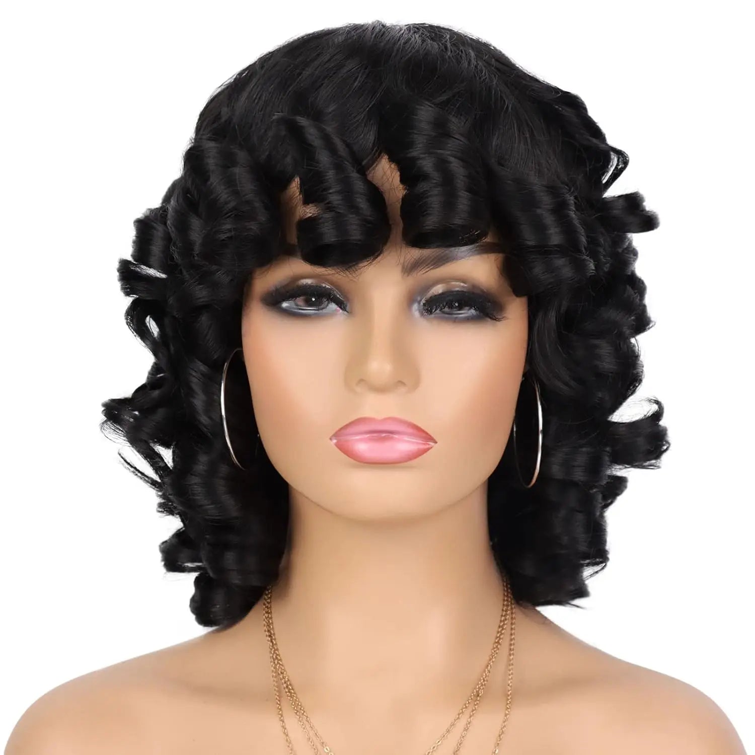 Tereshar Synthetic Short Afro Curly Wig with Bangs Big Bouncy Fluffy Short Kinky Curly Wig for Women Girls