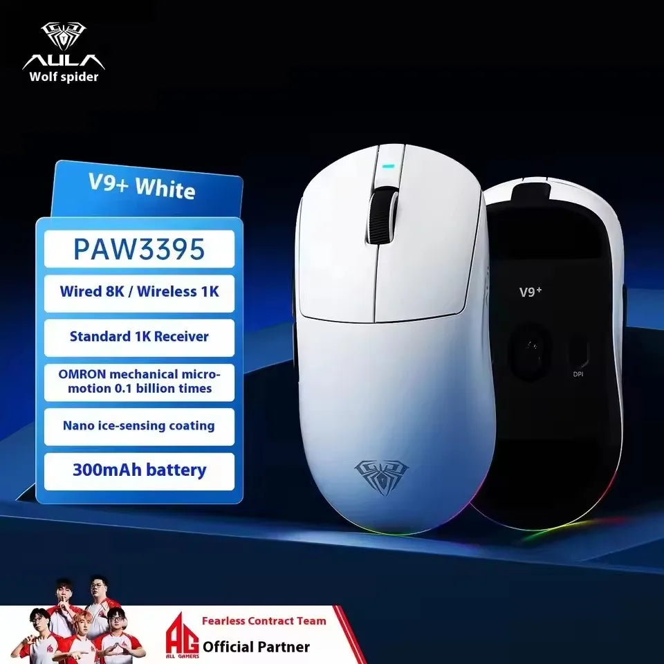 AULA V9 Ultra Wireless Mouse Tri Mode Wireless 8K Paw3950 Esports Gaming Lightweight Low Latency Mouse Custom for PC Accessories