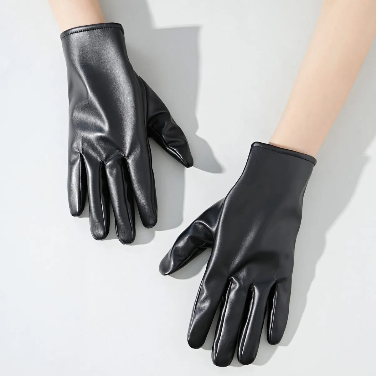 Ladies' black leather gloves sexy photo leather gloves ladies' autumn and winter warm driving gloves