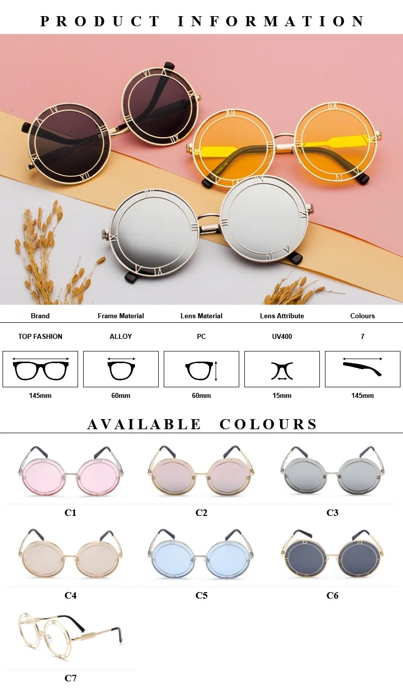 Designer Round Sunglasses For Women And Men Stylish Luxury Brand Unisex Glasses Punk Fashion Trend Eyewear UV400