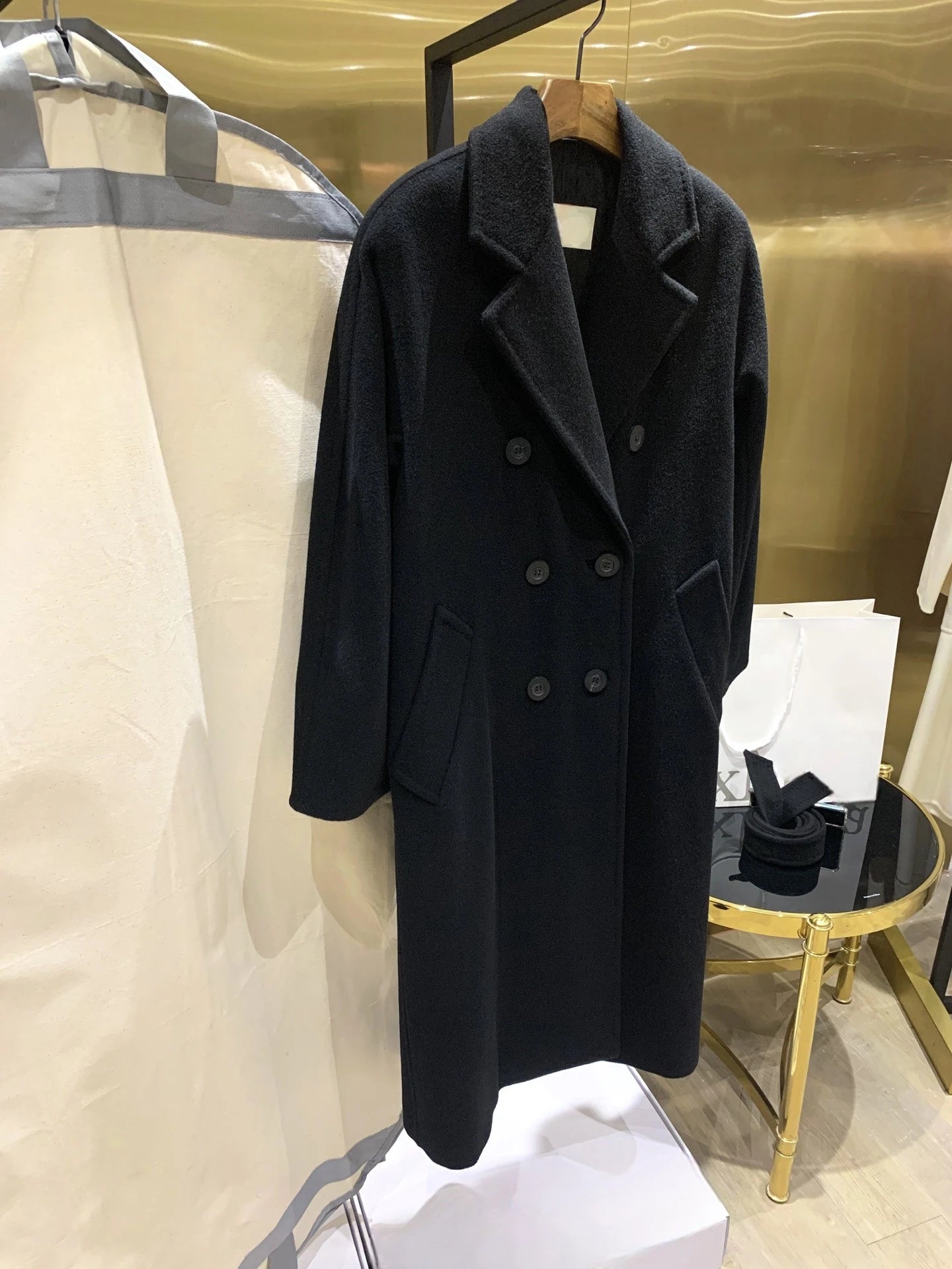 High-end Winter Cashmere Coat Women Camel Color Long Black Wool Coat Classic Double-breasted Lace-up Coat Gray Red Coat Female