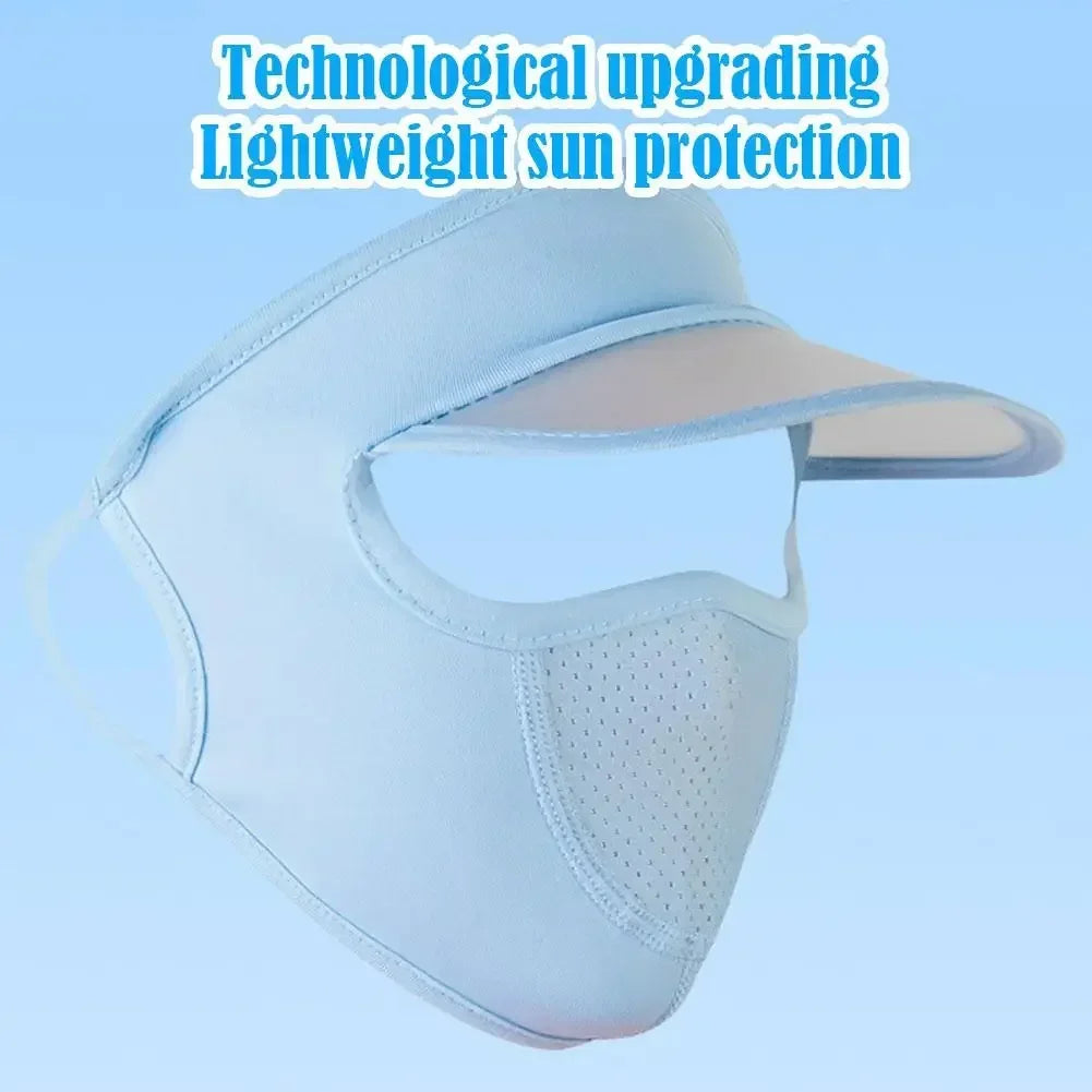 Summer Sunscreen Ice Silk Mask UV Protection Face Cover Sunscreen Veil Face with Brim Cycling Sun Protection Hats Caps
