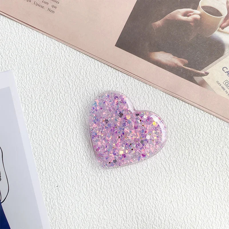 Stylish Glitter Sequins Love Heart Smart Tok For Magsafe Magnetic Phone Griptok Grip Tok Stand Universal Phone Smart Tok Holder