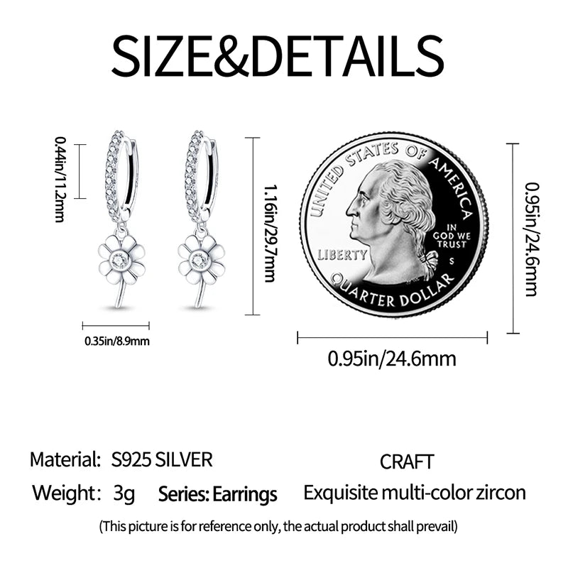 Hot Sale 925 Sterling Silver Spring Zircon Sunflower Stud Earrings For Women 2023 Trending Fashion Jewelry mother's day gift