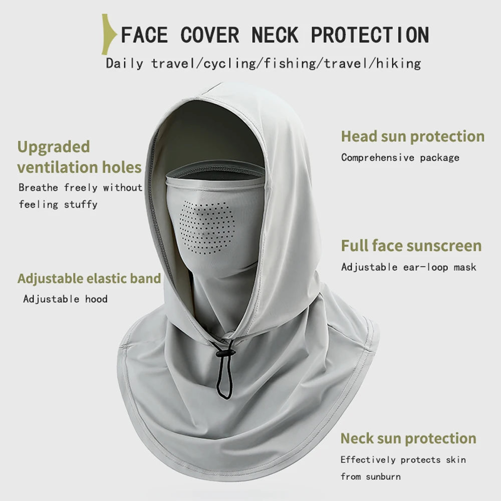Outdoor sports sun protection mask hat all-in-one summer fishing sun hat full face ice silk breathable scarf driving and cycling