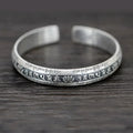 925 Silver Carved Prajnaparamita Heart Sutra Lotus Flower Bracelet Six Character True Words Wide Vintage Bangles Jewelry