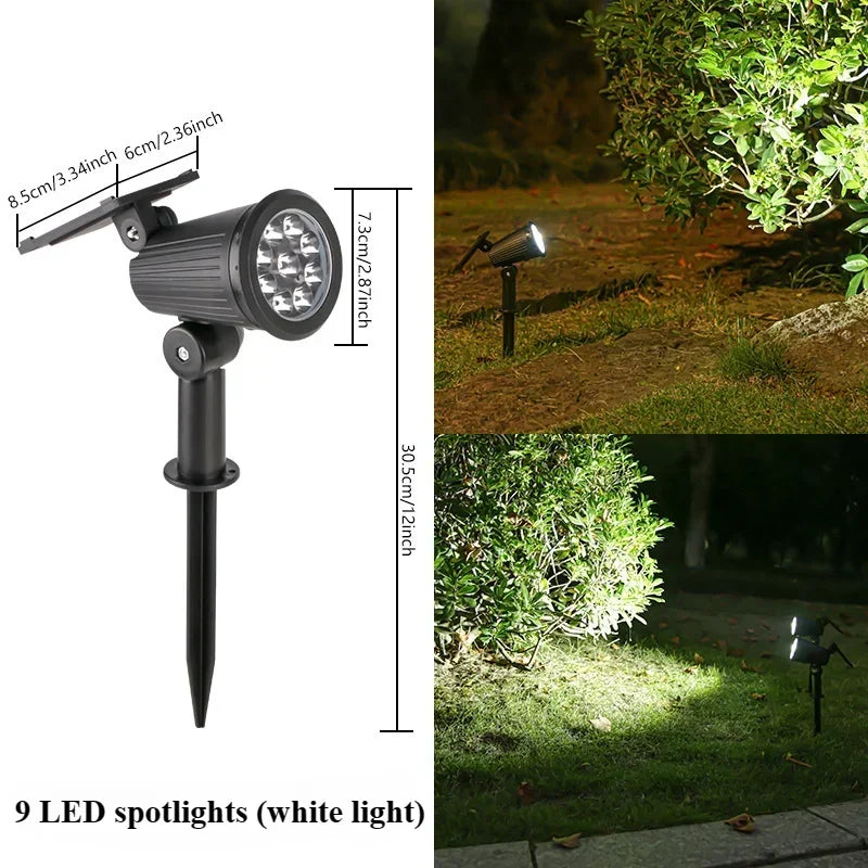 Solar LED Light 9 LED highlighted Spotlights,Outdoor IP65 Waterproof Lights,Brightness Adjustable for Garden Backyard Driveway