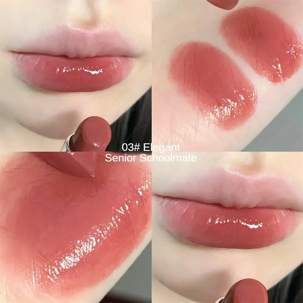 6 Colors Silky Glossy Lipstick Gege Bear Pump Lips Moisture Water  Comfortable Ultra Sheen Non-Stick Cup Lip Balm