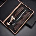 18mm 20mm 22mm 24mm Leather Watch Strap with Box Stainless Steel Butterly Clasp Leather Strap Bracelet Men Women Watchbands