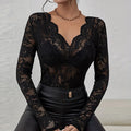 Sexy Lace T Shirt Women Elegant V Neck Slim Tops Female Fashion Solid Long Sleeve Shirts For Women Tee White Black