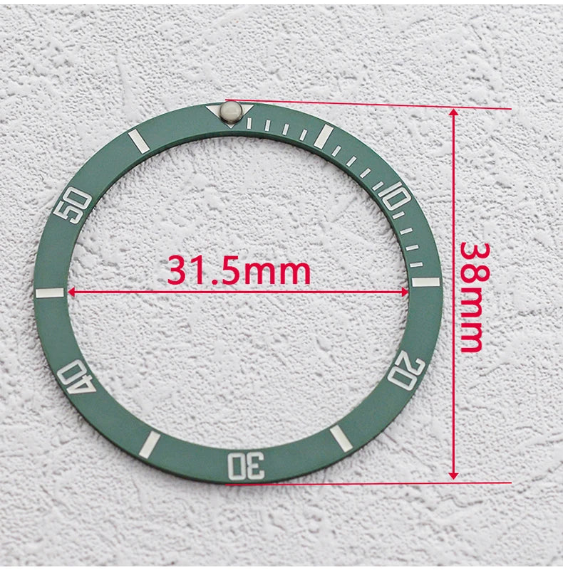38mm x 31.5mm Flat Ceramic Luminous Bezel Insert for SKX007 SRPD Samurai King SPB185 Case Compatible, Replacement Ceramic Bezel