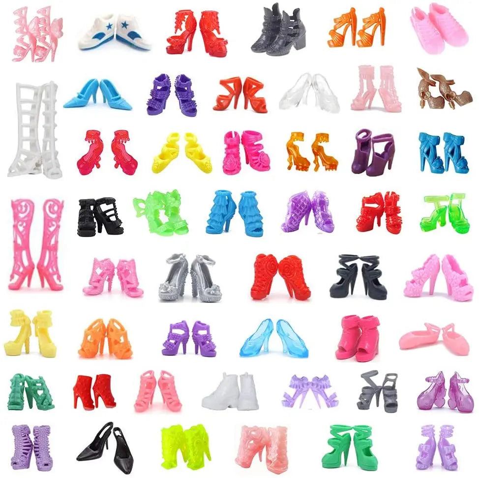 45 Item/Set Doll Accessories=5*Doll Clothes Dress+40*Doll Accessories Doll Shoes Boots Necklaces Glasses Hangers For 30CM Doll