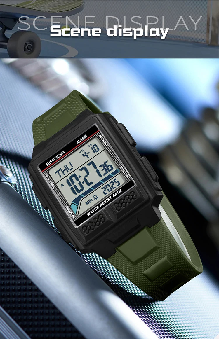 SANDA 2212 Fashion Electronic Watch Alarm Clock Luminous Calendar Water Resistant Shockproof Sports Digital Watches for Man