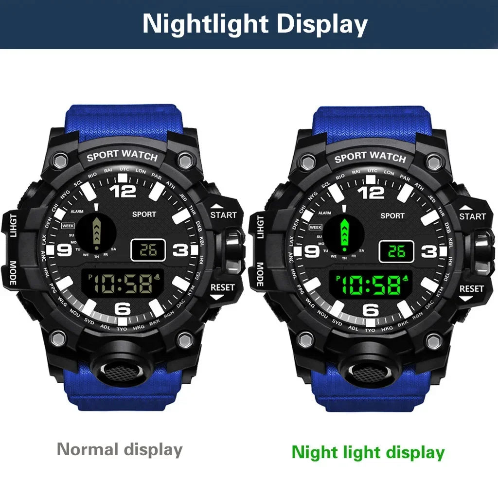 YIKAZE Men's Watch LED Digital Men Sport Watches Fitness Electronic Watch Multifunction Military Sports Watches Clock Kids Gifts