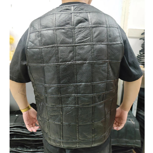 2026 Real Sheepskin Genuine Leather Vest Men Black Waistcoat Male Sleeveless Jacket Thick Motorcycle Vest Multi Pocket Zipper