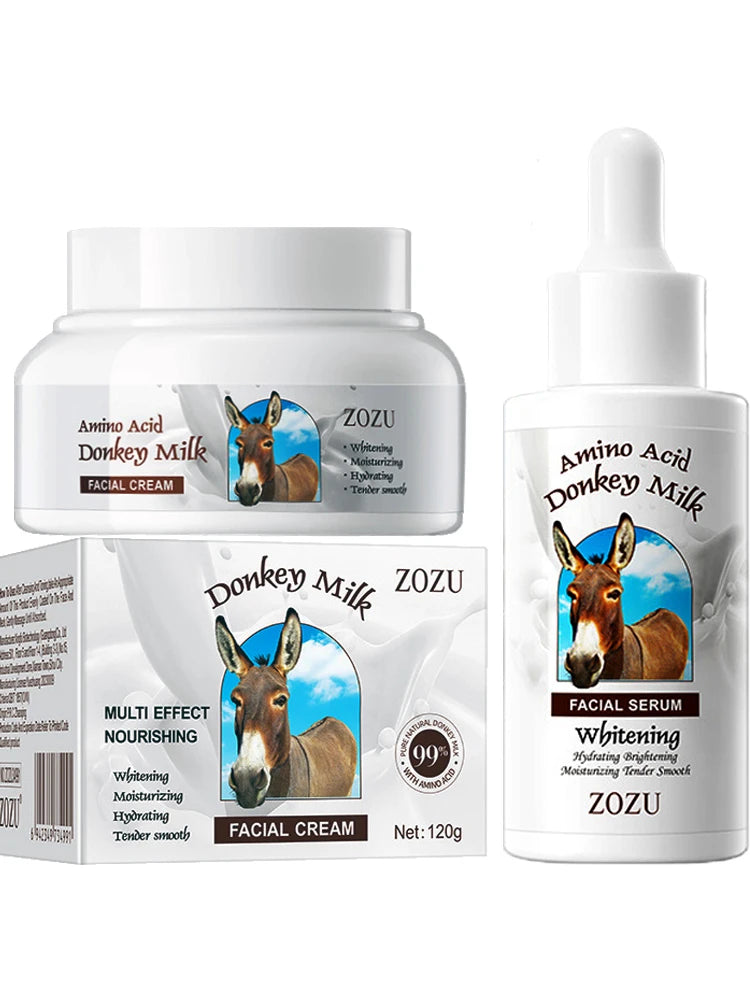 Donkey Milk Skin Care Set Strong Whitening Face Cream Dark Spots Brighten Facial Serum Anti-aging Firming Essence Skincare