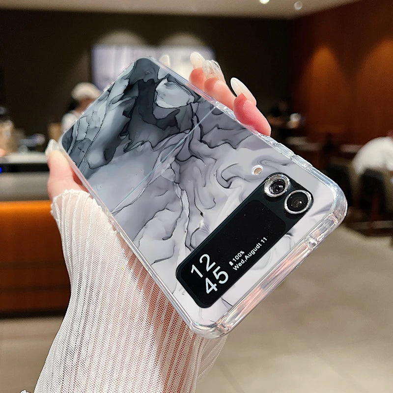 For Samsung Galaxy Z Flip 7 6 5 4 3 Case Watercolor Marble Pattern Hard Clear Folding Cover For Samsung Z Flip6 Flip5 Flip7
