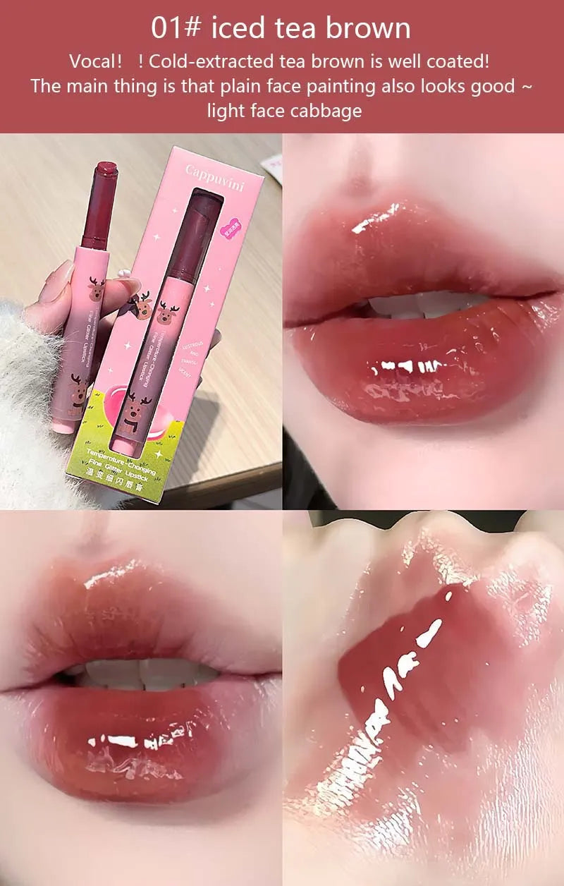 Shimmer Lip Jelly Pen Moisturizing Mirror Water Light Solid Lip Gloss Film-forming Non-Fading Gloss Lipstick Long-lasting Makeup