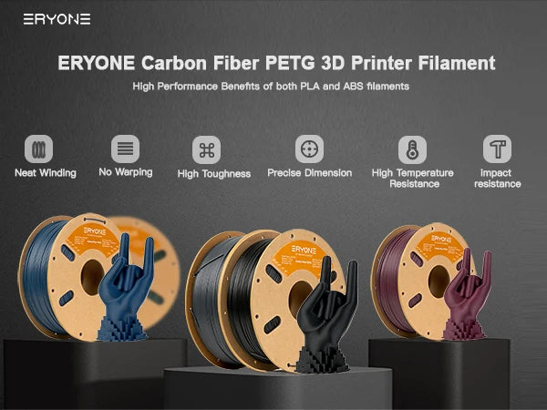 ERYONE PETG Carbon Fiber 3D Printer Filament 1.75mm 1KG ±0.03mm Precision - High Strength & Stiffness for FDM Printers