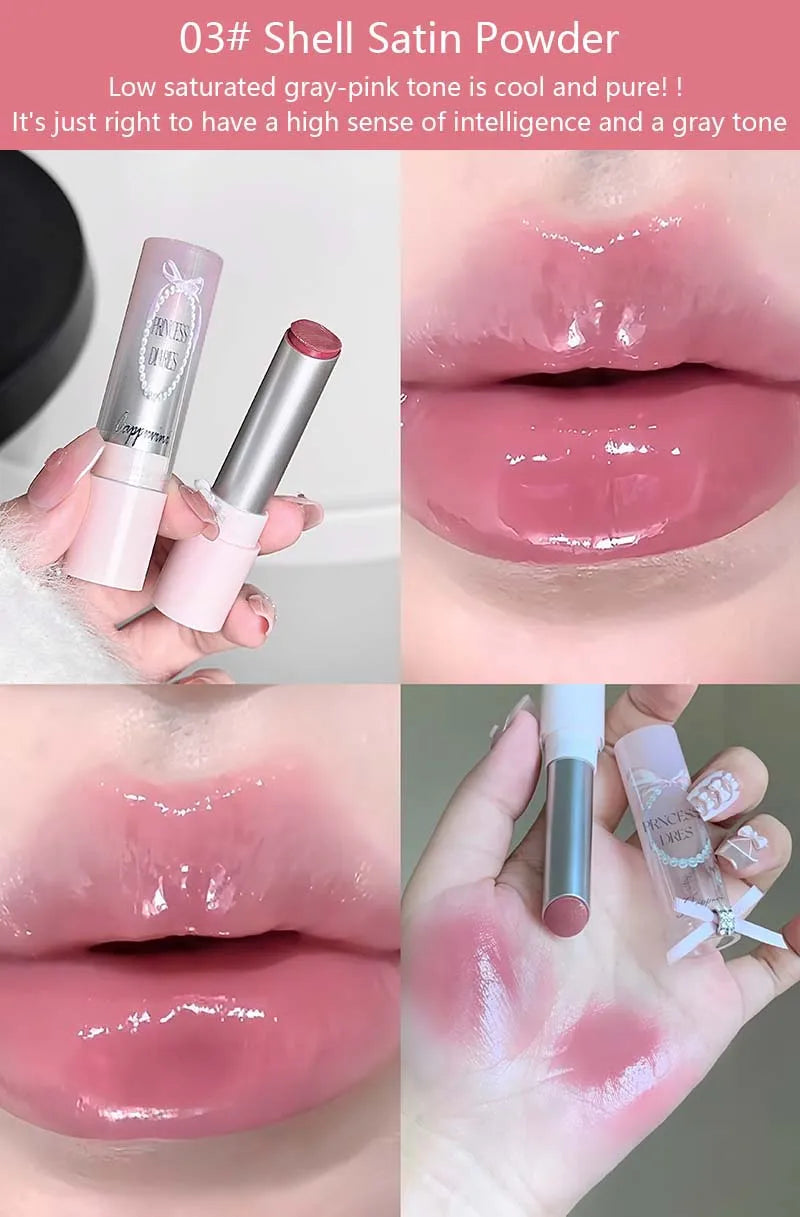 Pink Crystal Mirror Glass Solid Lip Gloss Round Tube Water Light Jelly Lipstick Moisturizing Clear Lip Glaze Nude Brown Lip Tint