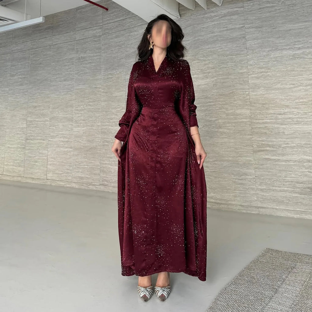 Eid Muslim Abaya Women Diamond Dress Party Night Ramadan Arab Dubai Dresses Kaftan Vestidos Largos Long Robe Jalabiya 2025