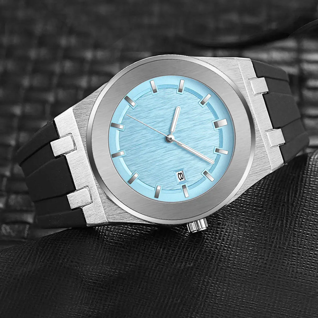 PINTIME Simple Men's Watch Fashion Leisure Sports Silicone Watch Automatic Date No Logo Round Waterproof Quartz Watch