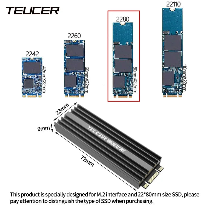TEUCER M2-LD02 M.2 Cooling Heatsink SSD Heat Dissipation Kit NVME For 2280  Hard Disk Desktop Computer