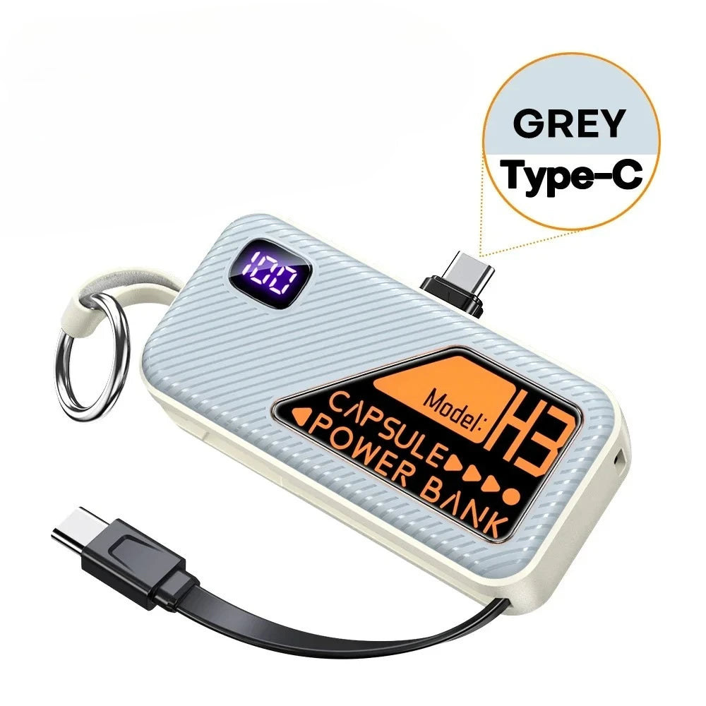 5000mAh Small Portable Keychain Mobile Power Capsule Power Bank Fast Charging Cable Suitable for IPhone Huawei Xiaomi