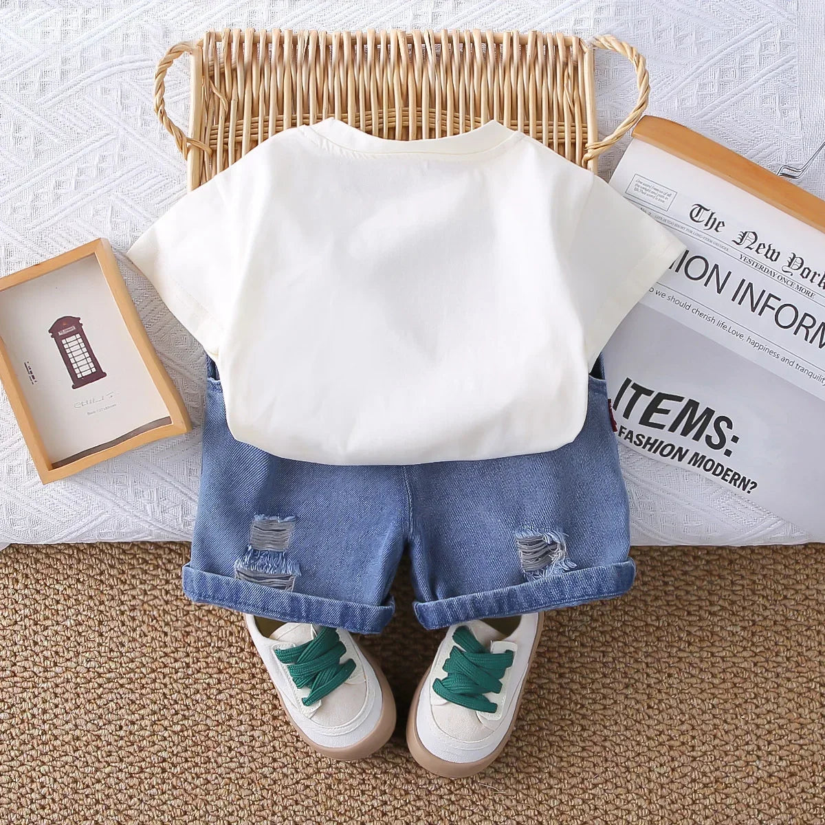 Boys 3D Bear Print Two-Piece Summer Outfit