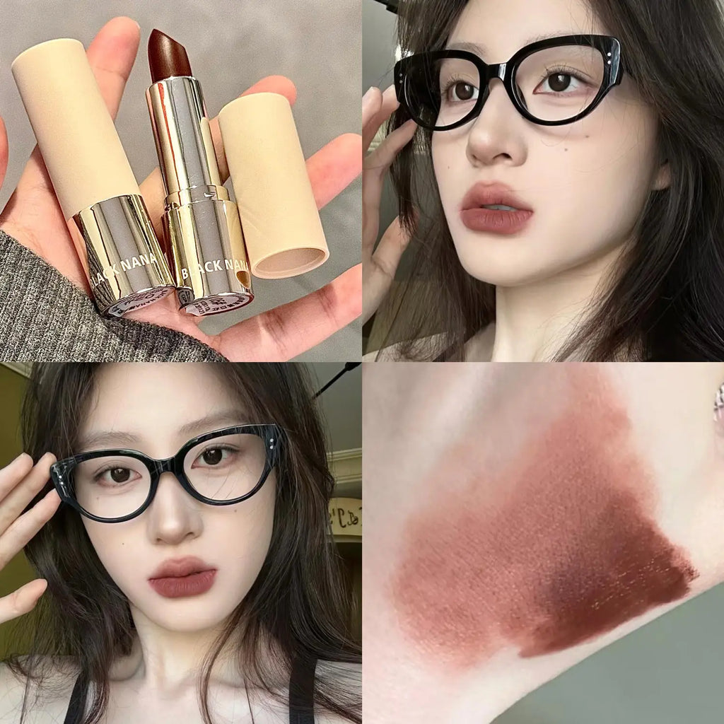 Dark Plum Matte Velvet Lipstick Smooth Application Long-Lasting Natural Highly Pigmented Lipstick Nude Brown Pink Lip Cosmetic