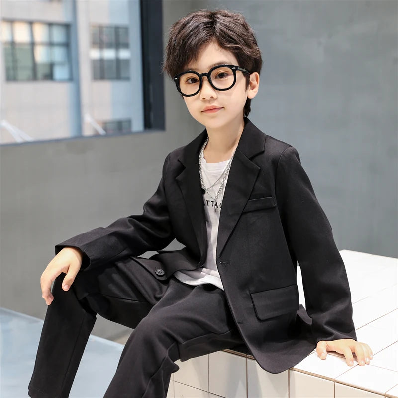 junior Boys Suits Autumn Long Sleeve Casual Blazer Jacket Trouser 2pcs School Uniform Teen Kids Clothes pants Set Child Cosutme