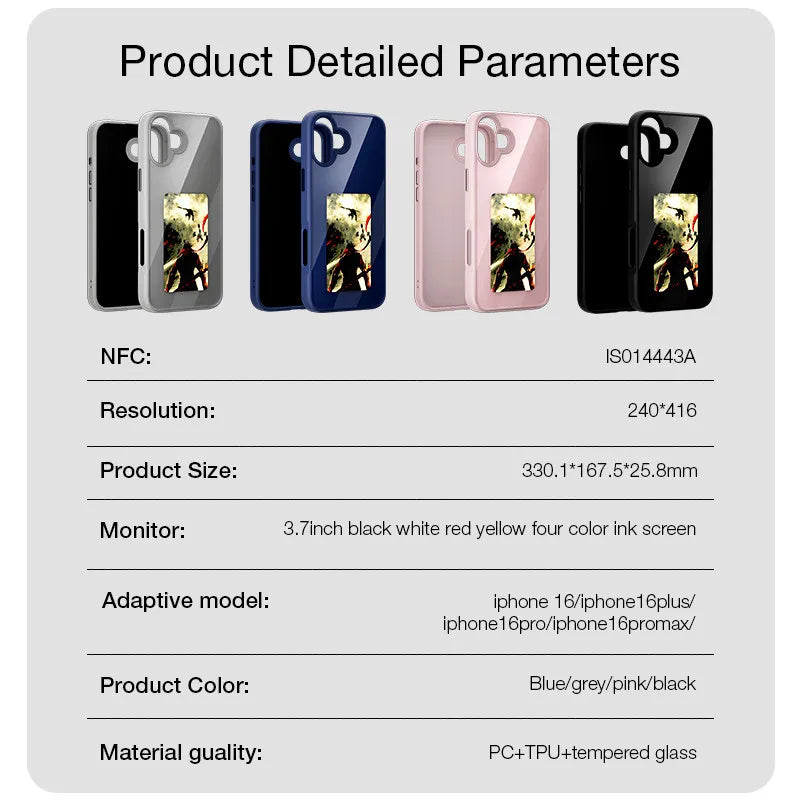 DIY Smart Eink Phone Case for iPhone 16 15 14 13 12 11 Pro Max NFC Ink Screen Phone Full Coverage Comprehensive Protection