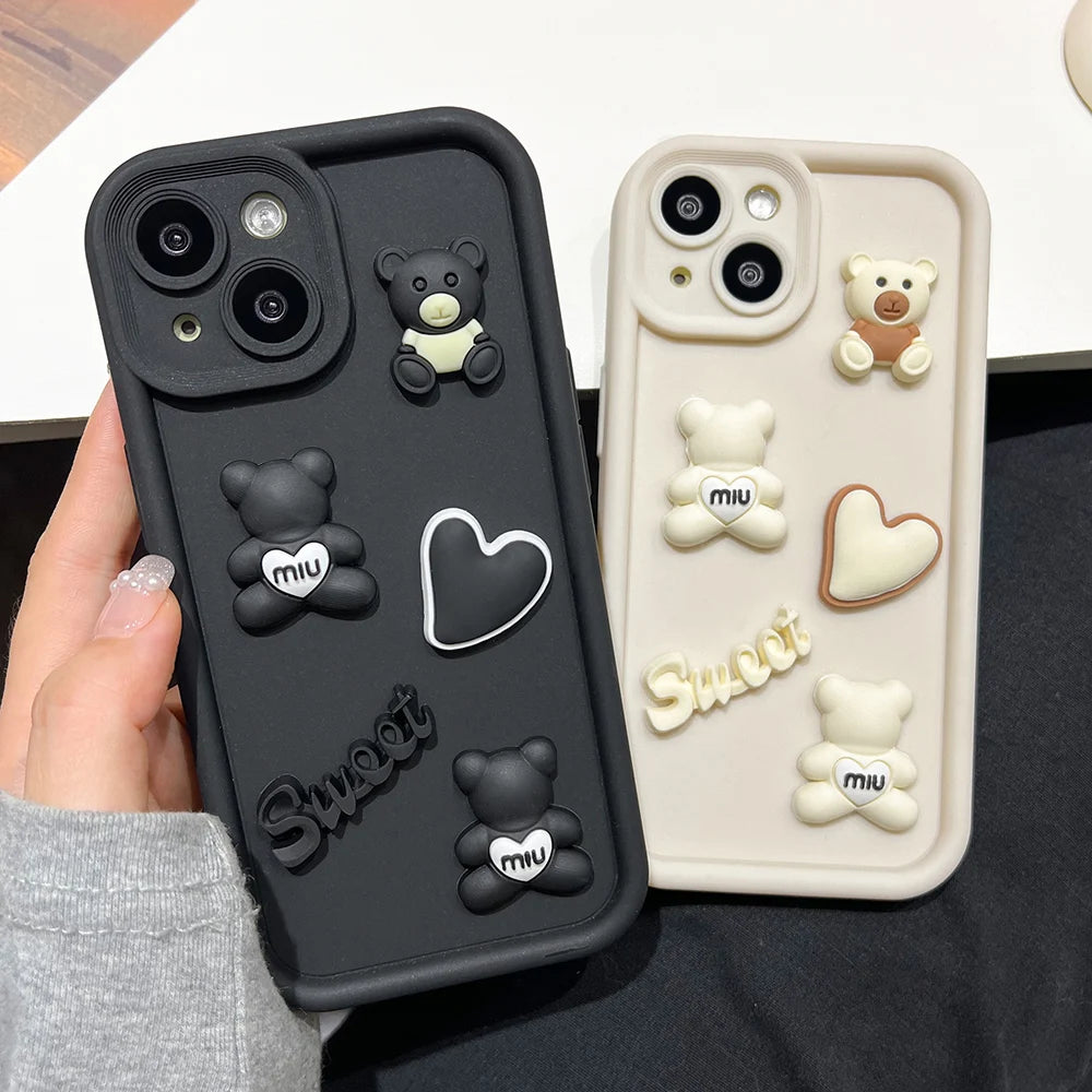Luxury Cute Bear Phone Case For iPhone 16 Pro Max Funda iPhone 11 13 15 14 12 16 Plus 16promax 15promax 14promax Silicone Covers