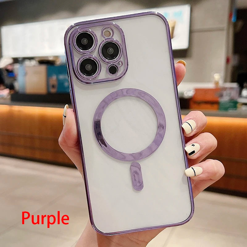 Electroplated magnetic Magsafe wireless charging case suitable for iPhone 11 13 12 14 Pro XS Max X XR 8 Plus silicone phone case