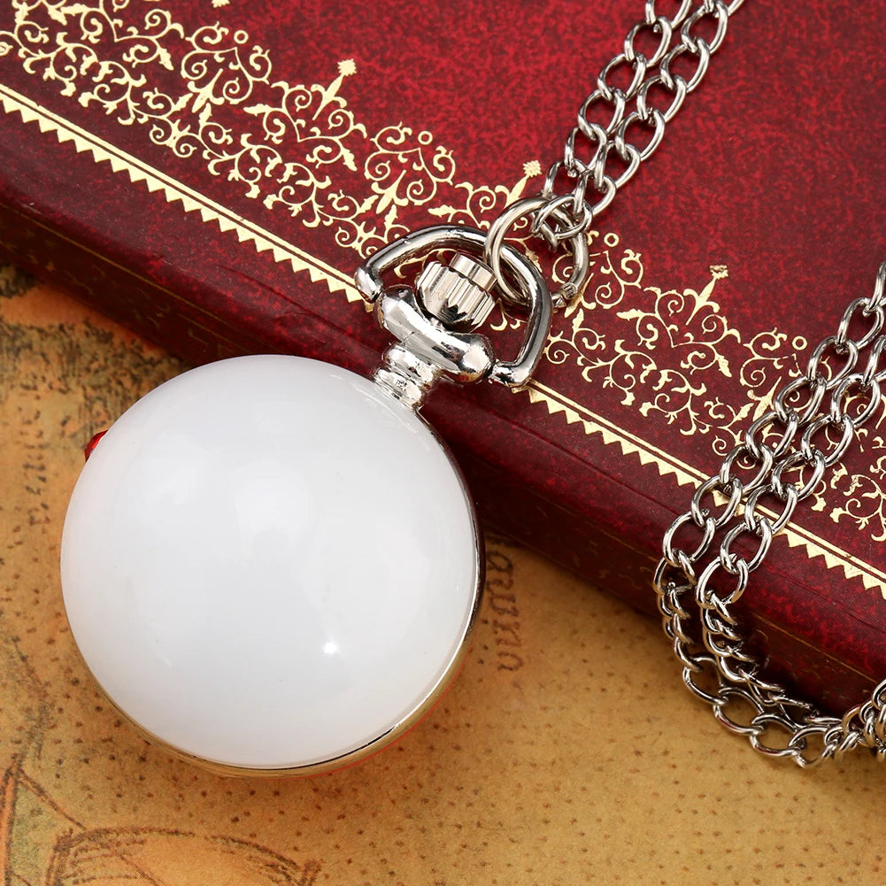Xmas Red White Ball Shaped Necklace Pocket Watch Kids Pendant Quartz Pocket Clock Christmas Gifts
