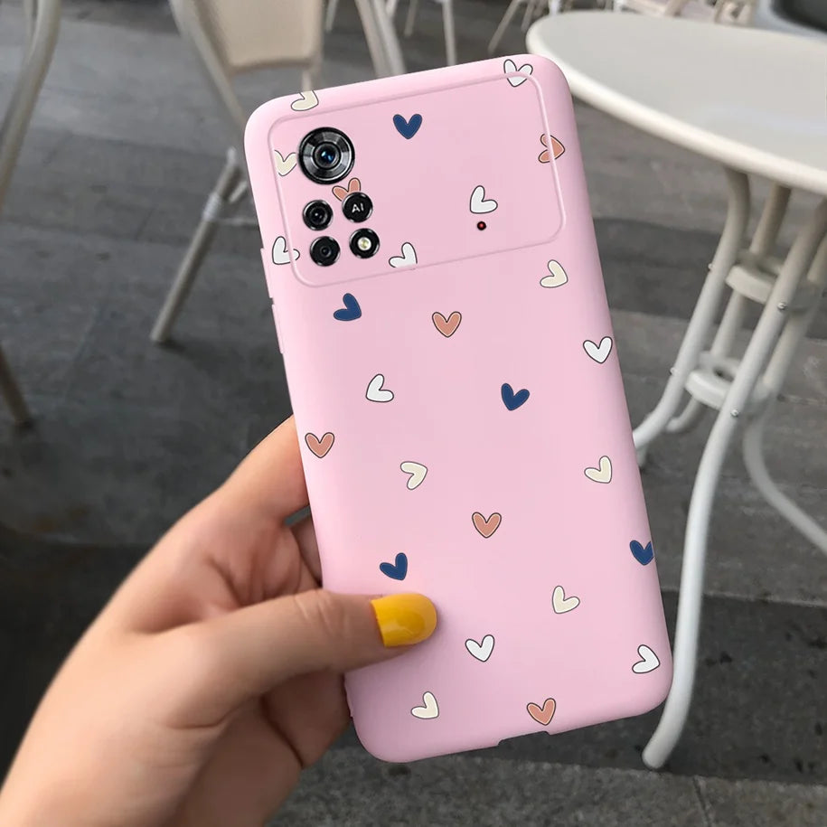 Cute Love Heart Phone Case For Xiaomi Poco X4 Pro 5G Cover Soft Silicone Matte Funda For Xiaomi Poco X4 M4 Pro 4G 5G Bumper 2022