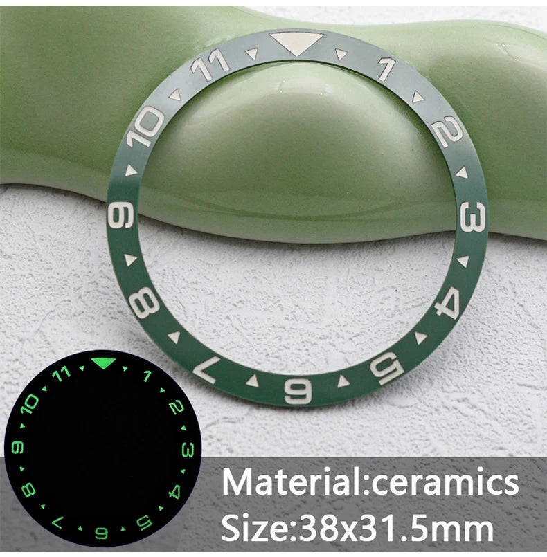 38mm x 31.5mm Flat Ceramic Luminous Bezel Insert for SKX007 SRPD Samurai King SPB185 Case Compatible, Replacement Ceramic Bezel
