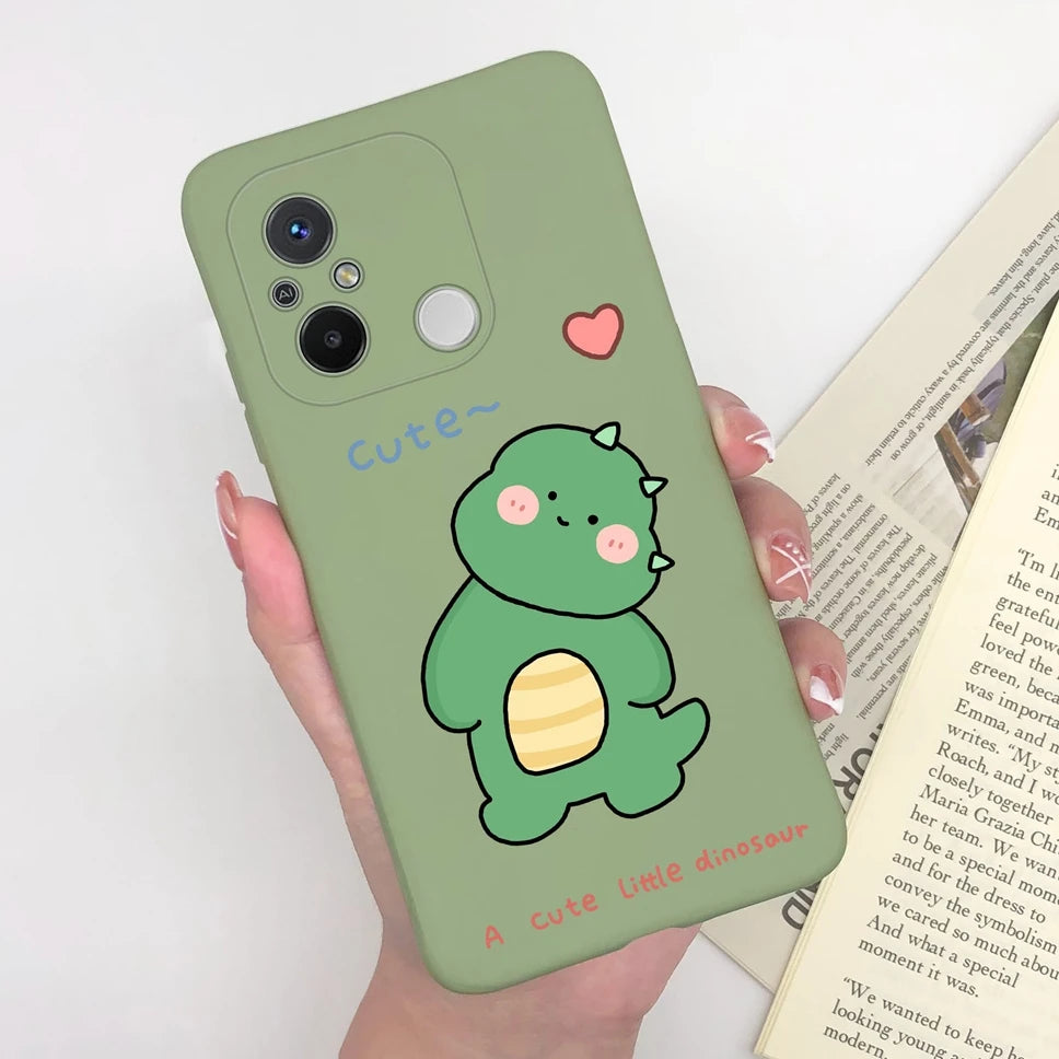 Phone Case For Redmi 12C 11A 4G Cartoon Dinosaur Soft Silicon TPU Matte Back Cover Coque For Redmi 12 C 11 A 4G Funda Capa Shell