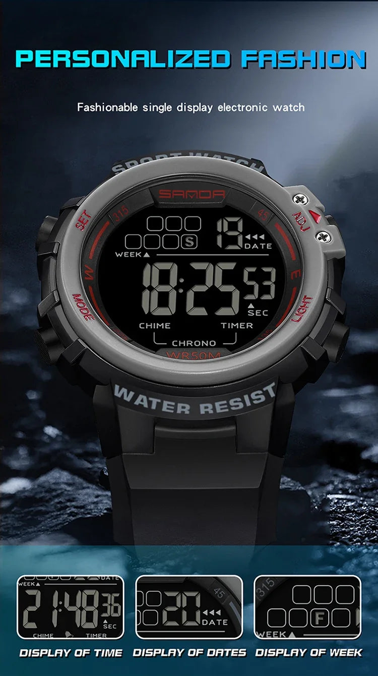 SANDA 2140 Watches Alarm Clock Chrono 5Bar Waterproof Digital Watch reloj hombre New Fashion Outdoor Sport Men Multifunction