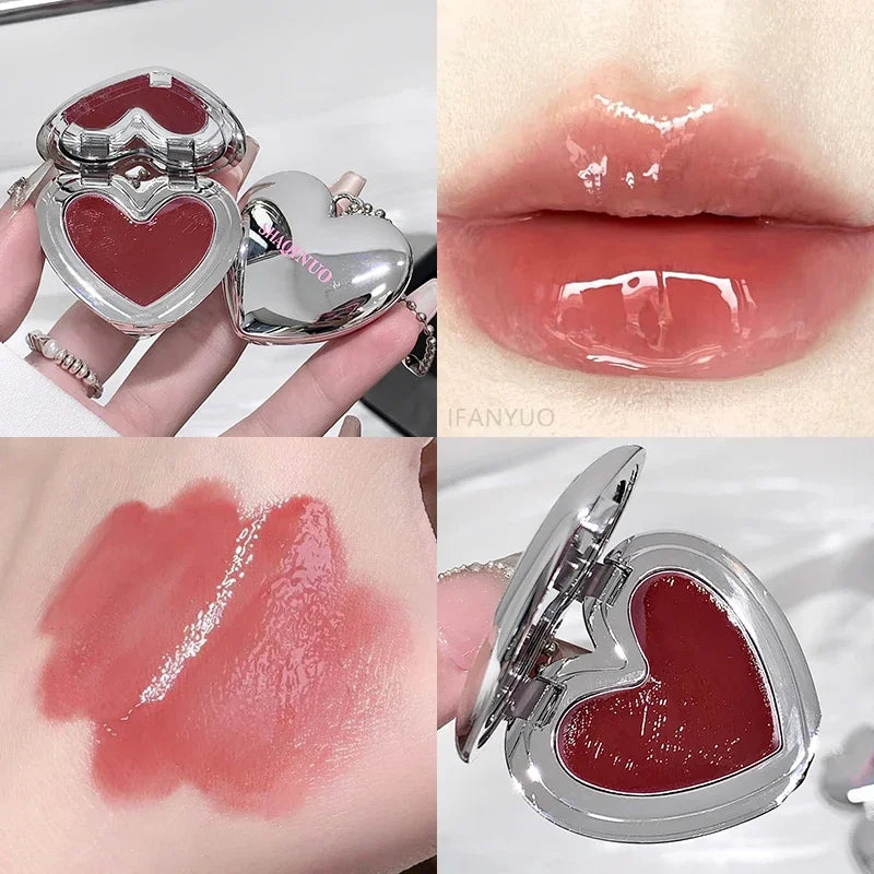 Heart-shaped Mirror Water Light Lipstick Guava Pink Lasting Shiny Moisturizing Lip Gloss Natural Skin-Brightening Lip Makeup