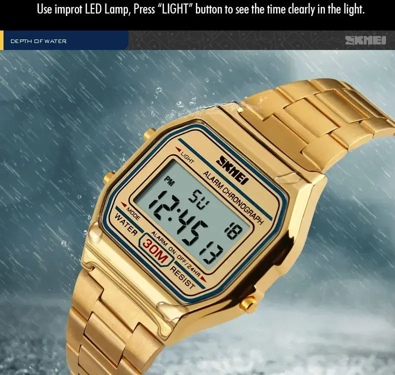 Skmei Fashion Men Stainless Steel Strap LED Display 3Bar Waterproof Digital Watch Reloj Hombre For Casual 1123 Sport Watches