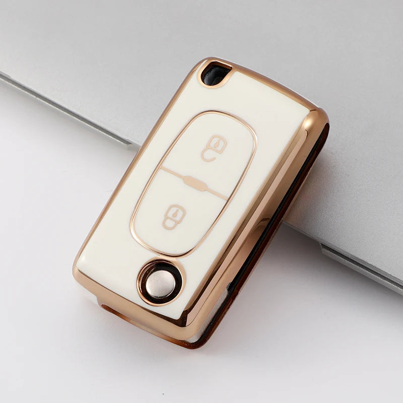 2 Button Folding Car Key Case for PEUGEOT 207 407 307 308 607 for Citroen C2 C4 C5 TPU Cover Fob Rubber Skin Protect Keychain