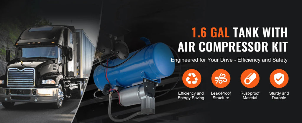 SucceBuy 12V Air Compressor with Tank 1.6 Gallon/6 L 120 psi Onboard Air Compressor System for Train Air Horns Inflating Tires