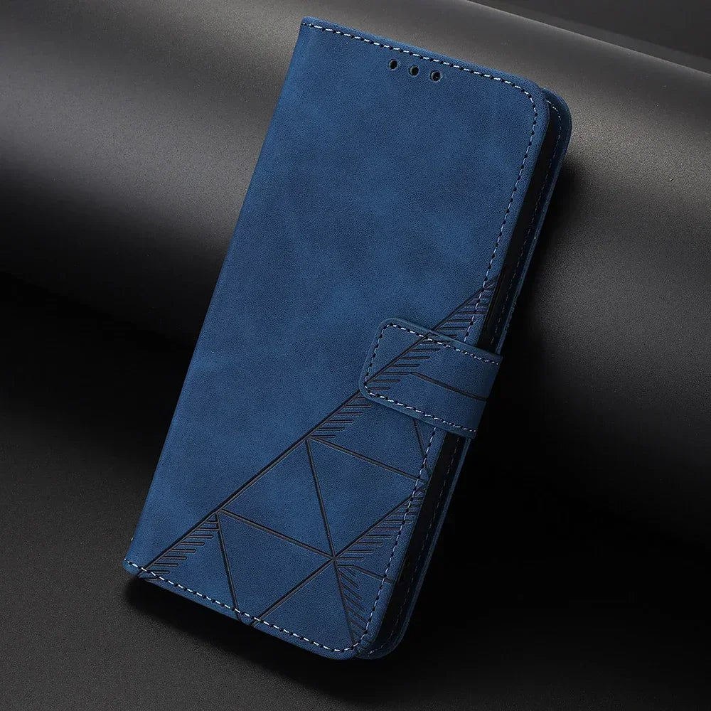 Geometric Leather Wallet Case For ZTE Blade A76 A75 A73 A55 A53 Plus A52 A35 Core V60 V80 Vita Nubia Focus 2 Ultra Calf P9 Pro