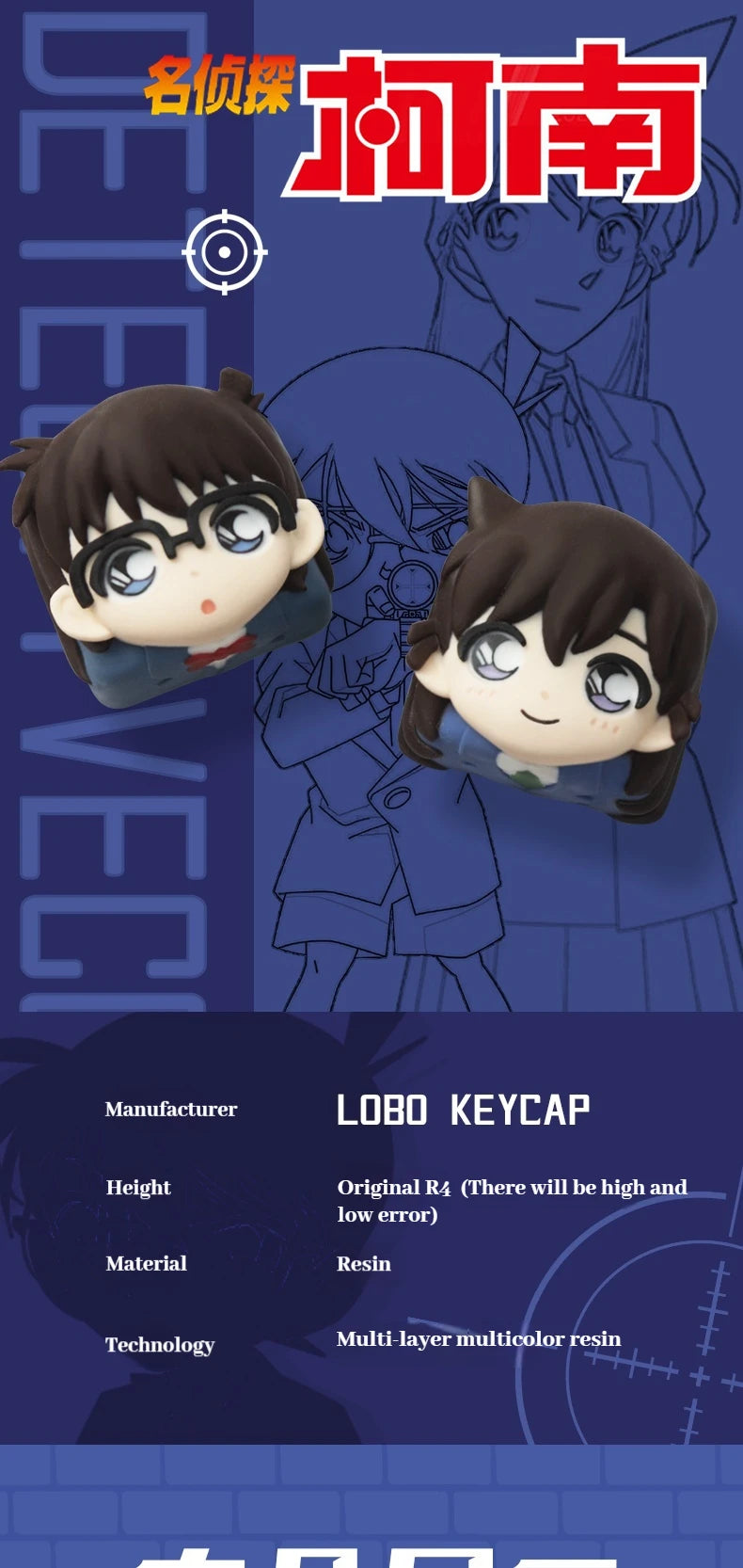 Detective Conan Anime Theme Keycaps 1pcs Conan Mouri Ran Anita Hailey Character Keycaps Personality Resin Mechanical Keycaps ESC