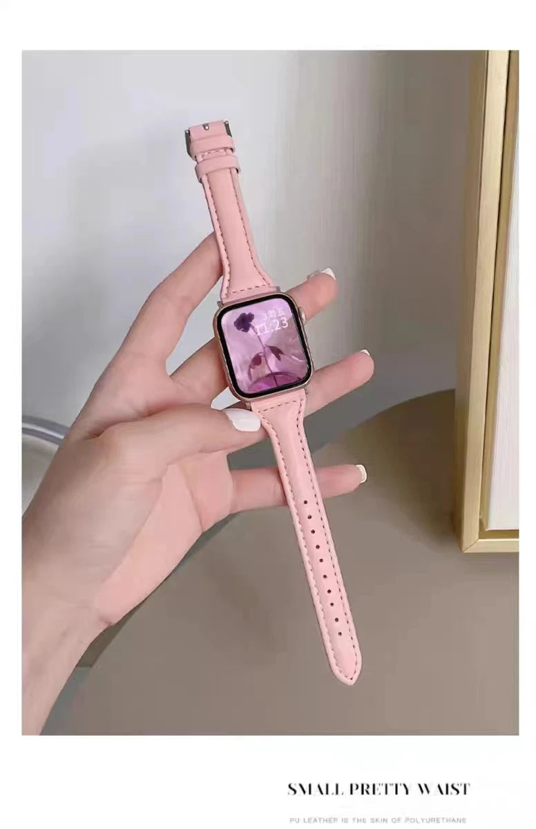 Leather Loop strap for Apple Watch band Ultra 2 49mm 41mm 40mm 38mm Slim Wrist bracelet iWatch series 7 8 9 6 5 4 3 SE 44mm 45mm