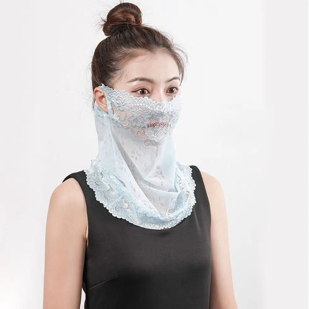 Summer Sunscreen Lace Mask Women Men Sport Golf Face Mask UV Protect Neckline Mask Hanging Ear Headband Scarf
